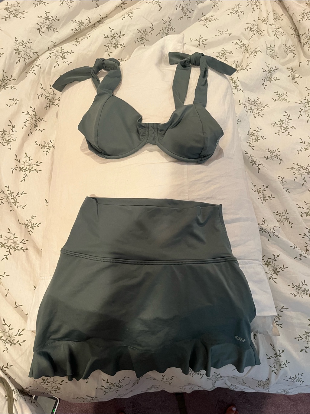 Albion Fit High Waisted Mini Swim Skit And Scoop-Neck Shoulder Tie Bikini Top